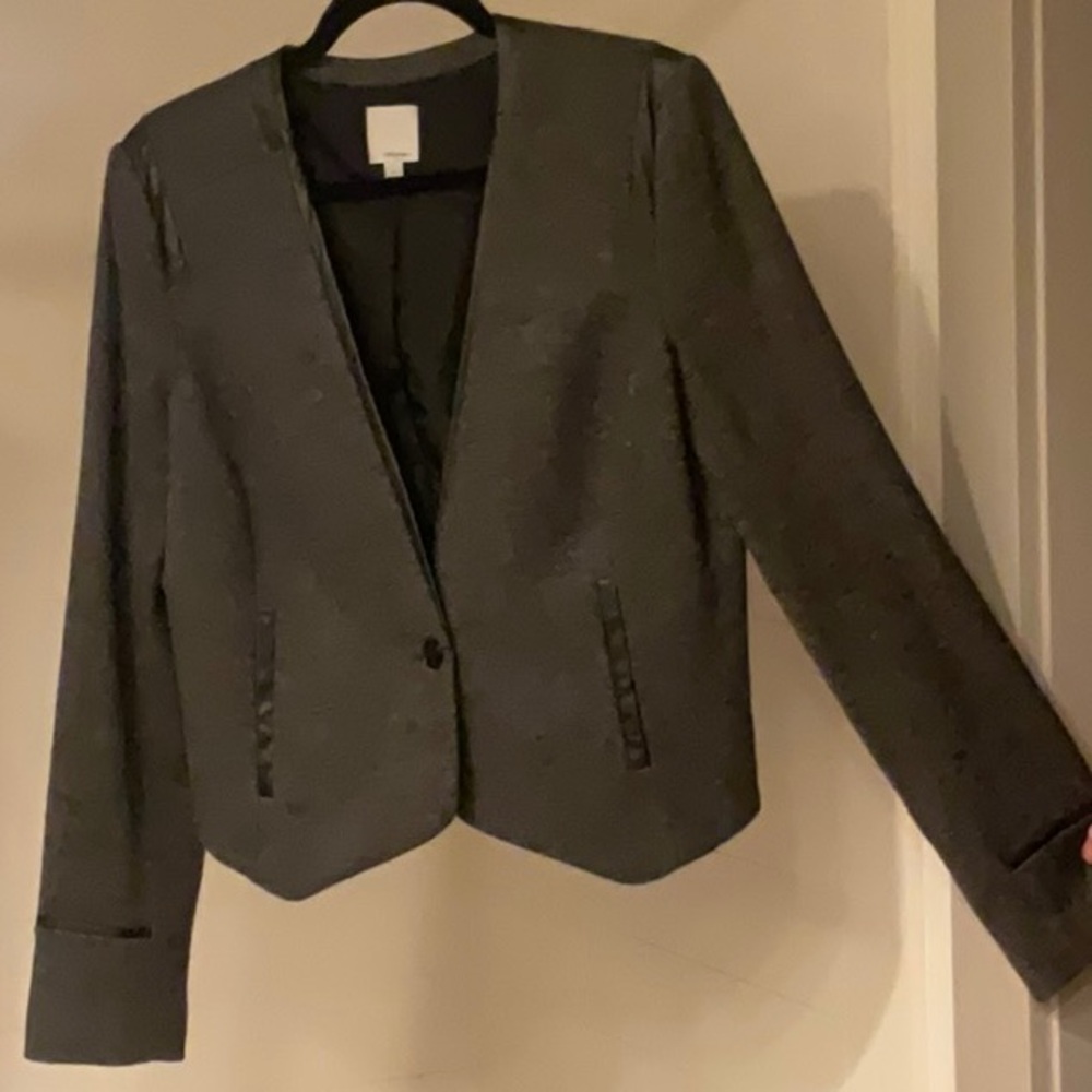 Beautiful wool blend blazer with faux leather trim
